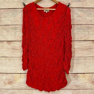 **BOGO**Lynn Ritchie Silver True Red Puckered Crinkled Textured Ruched Top L